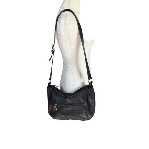 Women's black genuine leather soft flexible zippered shoulder bag - Picture 1 of 15